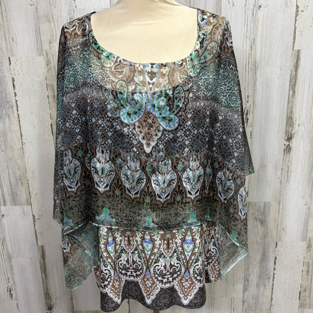 Energe World Wear‎ Plus Size Multicolor Patterned Popover Top
